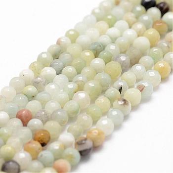 Natural Flower Amazonite Beads Strands, Faceted, Round, 4~4.5mm, Hole: 0.8mm, about 86~96pcs/strand, 14.9 inch~15.1 inch