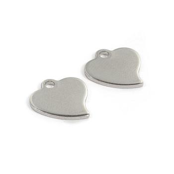 304 Stainless Steel Charms, Heart, Tag Charms, Stainless Steel Color, 13x12x1mm, Hole: 1.5mm