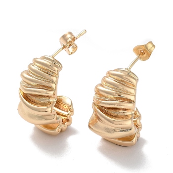 Brass Twist Curved Stud Earrings, Long-Lasting Plated, Golden, 22.5x13mm