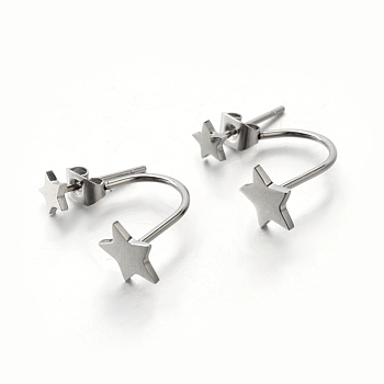 304 Stainless Steel Ear Studs, Star, Stainless Steel Color, 20~25x8mm, Pin: 0.8mm