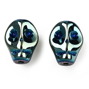 Electroplate Glass Beads Strands, Skull, Teal, 10x8x7.5mm, Hole: 1mm, about 65pcs/strand, 25.59''(65cm)