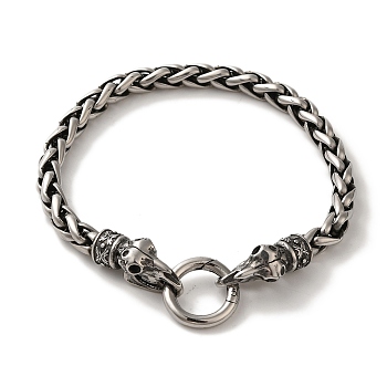 316 Surgical Stainless Steel Wheat Chain Viking Raven Skull Bracelets, Antique Silver, 8-5/8 inch(22cm)