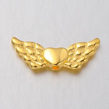 Tibetan Style Alloy Angeltee Beads, Winged Heart, Cadmium Free & Nickel Free & Lead Free, Golden, 22x9x3mm, Hole: 1mm, about 869pcs/1000g