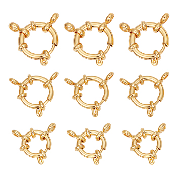 9Pcs 3 Styles Ion Plating(IP) 304 Stainless Steel Spring Ring Clasps, Ring, Real 24K Gold Plated, 12.5~23x4mm, Hole: 2.5mm, 3pcs/style