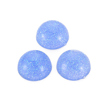Transparent Acrylic Cabochons, with Glitter Powder, Half Round, Cornflower Blue, 14x7mm
