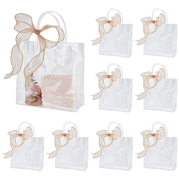 Valentine's Day BENECREAT 50Pcs Rectangle Transparent PVC Storage Bags with Handle, Gift Storage Bags, with 1 Roll Polyester Organza Ribbons, Clear, Bags: 202x198x0.5mm, Unfolded: 200x80x200mm, 50pcs; Ribbon: 35x0.5mm, about 10 yards/roll