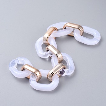 Imitation Gemstone Style Acrylic Handmade Cable Chains, with Rose Gold Plated CCB Plastic Linking Ring, Oval, White, 39.37 inch(100cm), Link: 23.5x17.5x4.5mm and 18.5x11.5x4.5mm, 1m/strand