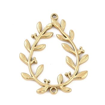 304 Stainless Steel Teardrop Leaf Connector Charms, Ion Plating(IP), Real 18K Gold Plated, 29x23x2mm, Hole: 1.2mm