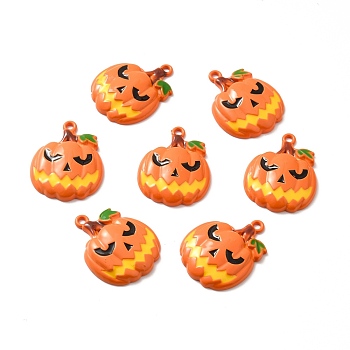 Alloy Enamel Pendants, Halloween Pumpkin Jack-O'-Lantern, Dark Orange, 30x23x5mm, Hole: 2mm