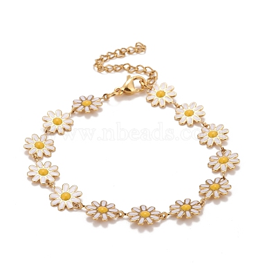 Enamel Daisy Link Chains Bracelet(BJEW-P271-01G)-2