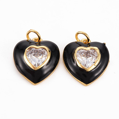 Real 16K Gold Plated Black Heart Brass+Cubic Zirconia Pendants