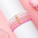 8Pcs Glass Seed Beads Stretch Bracelets for Women, Round, with Brass, Gradient Color, Mixed Color, Bead: 3~3.5mm, Inner Diameter: 2.24~2.28 inch(5.7~5.8cm)(BJEW-MZ00269)