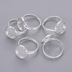 Adjustable Brass Ring Components, Pad Finger Rings, Silver Color Plated, Tray Inner diameter: 12mm, 17mm(J2673062)