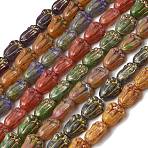 Painted Glass Beads Strands, Golden Metal Enlaced, Flower, Mixed Color, 11x8.5~9x6~6.5mm, Hole: 1.1mm, about 32pcs/strand, 14.09''(35.8cm)(GLAA-Z021-16)