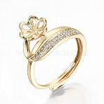 Adjustable Brass Micro Cubic Zirconia Finger Ring Settings, For Half Drilled Beads, Nickel Free, Flower, Clear, Real 18K Gold Plated, US Size 7(17.3mm), Pin: 0.8mm(for half drilled beads)(KK-T062-63G-NF)