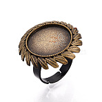 Adjustable Alloy & Iron Bezel Cup Ring Base with Rotatable Tray, Flower Pad Ring Setting for Anxiety Relief Ring Making, Antique Bronze, 27x27mm, Inner Diameter: 17mm, Tray Size: 18mm(MAK-T012-11AB)