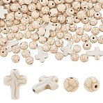280Pcs 2 Styles Dyed Synthetic Turquoise Beads, Round and Cross, Old Lace, 8~15.5x8~12x4~8mm(G-PH0003-25B)