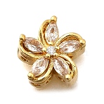 Brass Pave Cubic Zirconia Multi-strand Links, Flower, Real 18K Gold Plated, Clear, 11x11.5x5mm, Hole: 1.2mm(KK-F913-09G-02)