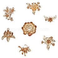 7Pcs 7 Style Brass Pendant, Electroplated Vintage Flower Handmade Necklace DIY Jewelry Accessories, Golden, 32x32.5mm, Hole: 6mm(JX639A)