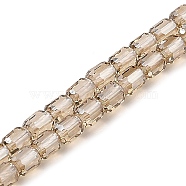 Electroplate Transparent Glass Beads Strands, Faceted, Column, BurlyWood, 5.5x4mm, Hole: 1mm, about 75pcs/strand, 15.55~15.67 inch(39.5~39.8cm)(GLAA-C029-02A-07)