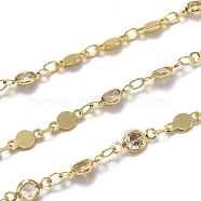 Brass Link Chains, with Clear Cubic Zirconia, Spool, Long-Lasting Plated, Soldered, Golden, Links: 8x4.1x0.6mm and 10.1x4.6x2.2mm(CHC-L039-05G)