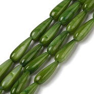 Natural Freshwater Shell Beads Strands, Dyed, Teardrop, Dark Olive Green, 15.5x5mm, Hole: 0.4mm, about 25pcs/strand, 15.08''(38.3cm)(SHEL-A004-03B)
