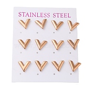 Vacuum Plating 304 Stainless Steel Stud Earring, Letter V, Rose Gold, 11x11mm, 12pcs/set(EJEW-C099-03RG)