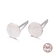 925 Sterling Silver Flat Pad  Stud Earring Findings, Earring Posts with 925 Stamp, Silver, tray: 6mm, 11.5mm, Pin: 0.8mm(STER-K167-045E-S)