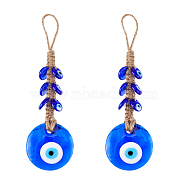 2Pcs Glass Turkey Evil Eye Car Hanging Decorations, Hemp Rope for Car Rear View Mirror Decorations, Dark Blue, 166mm(HJEW-DC0001-14)