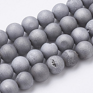 Electroplate Natural Druzy Geode Weathered Agate Beads Strands, Frosted, Dyed, Round, Platinum Plated, 10~10.5mm, Hole: 1.5mm, about 40pcs/strand, 15.5 inch(G-S284-10mm-07)