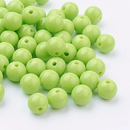 Opaque Acrylic Beads, Round, Green, Size: about 8mm in diameter, hole: 1.5mm(Range: 1.3~1.8mm), about 268pcs/79g(PAB703Y-6)