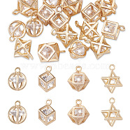 PandaHall Jewelry 16Pcs 4 Style Brass Clear Cubic Zirconia Charms, Mixed Shapes, Light Gold, 9.5~13.5x7.5~10x6.5~8mm, Hole: 1.2~2.5mm, 4pcs/style, (ZIRC-PJ0001-08)