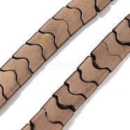 Synthetic Non-magnetic Hematite Beads Strands, Long-Lasting Plated, Matte Style, Wave Shape, 2-Hole, Copper Plated, 7.5~8x8x3mm, Hole: 1mm, about 68pcs/strand, 15.35''(39cm)(G-P545-I02-01D)