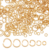 600Pcs 6 Styles 304 Stainless Steel Open Jump Rings, Round Ring, Real 24K Gold Plated, 18~21 Gauge, 4~9x0.7~1mm, Inner Diameter: 2.4~7mm, 100pcs/style(STAS-BBC0004-92)