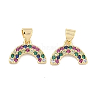 Brass Micro Pave Cubic Zirconia Pendantsn, Arch Charms, Colorful, Real 18K Gold Plated, 10x14.5x2mm, Hole: 3.5mm(KK-S386-26G)