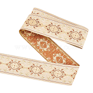 Ethnic Style Embroidery Polyester Ribbons, Jacquard Ribbon, Garment Accessories,  Floral Pattern, Light Khaki, 1-7/8 inch(49mm), about 7.66 Yards(7m)/pc(OCOR-WH0079-96A)