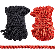 2 Bundles 2 Colors Polyester Thread, Braided Rope, Round, Black & Red, Mixed Color, 7mm, 10m/bundle, 1bundle/color(OCOR-GF0001-36C)