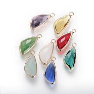 Glass Pendants, with Brass Findings, Faceted, teardrop, Mixed Color, 22x9.5x4.5mm, Hole: 2.5mm(GLAA-S119-M)