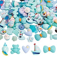 BENECREAT 88Pcs 22 Style Resin Cabochons, Flower & Cookie & Chocolate & Rabbit & Heart & Crab & Sea Horse & Fish & Cloud & Bowknot & Bear & Biscuit & Candy & Cat & Ice Cream & Drift Bottle & Donut & Conch, Blue, 4pcs/style(CRES-BC0001-02)