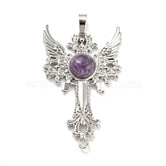 Natural Amethyst Big Pendants, Cross with Wing Charms, with Platinum Plated Brass Findings, 52.5x32x7~7.5mm, Hole: 4x8mm & 2mm(G-G009-01P-14)