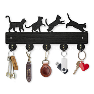 Wood & Alloy Wall Mounted Hook Hangers, Decorative Organizer Rack, including Screws, Screwdriver, Spacer, Expansion Tube, 5 Hooks for Bag Clothes Key Scarf Hanging Holder, Cat Shape, 300x136x7mm(DIY-WH0606-004)