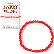 Christmas Theme Glass Seed Beads Stretch Bracelets, with Christmas Card Paper Decoration Gift, Red, 6-1/2~6-3/4 inch(16.5~17cm)(QO0041-3)