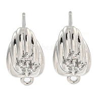 Brass Micro Pave Cubic Zirconia Stud Earring Findings, Oval, Platinum, 15x8.2mm, Hole: 1.2mm, Pin: 11.5x0.8mm(KK-U015-07P)