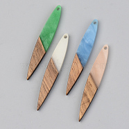 Opaque Resin & Walnut Wood Pendants, Horse Eye, Mixed Color, 43x7x3mm, Hole: 1.6mm(RESI-S389-015A-C)