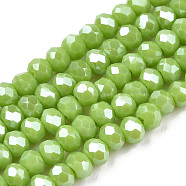 Electroplate Glass Beads Strands, Pearl Luster Plated, Faceted, Rondelle, Yellow Green, 2.5x2mm, Hole: 0.4mm, about 150~170pcs/strand, 11 inch(28cm)(EGLA-A034-P1mm-A28)