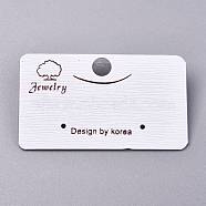 Plastic Jewelry Display Cards, for Hanging Earring Display, Rectangle with Tree and Word Design by Korea, White, 30x51x7mm, Hole: 1.4mm and 6mm, 100sheets/bag(DIY-K032-07)