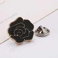 Plastic Brooch, Alloy Pin, with Enamel, for Garment Accessories, Rose, Black, 25mm(SENE-PW0013-07C-01A)