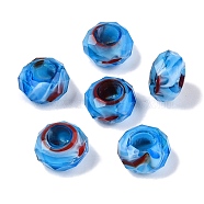 Two Tone Glass European Beads, Large Hole Beads, Faceted Rondelle, Dodger Blue, 14x8mm, Hole: 5.5~6mm(GDA009-7)