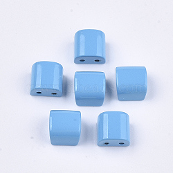 Spray Painted Alloy Multi-Strand Links, For Tile Elastic Bracelets Making, Semicircle, Deep Sky Blue, 8x8x6mm, Hole: 1.2mm(PALLOY-T068-11-51)