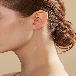 1 Pair Brass Rhinestone Heart Tassel Ear Thread for Women, Platinum, 75mm(EJEW-LP0003-63P)